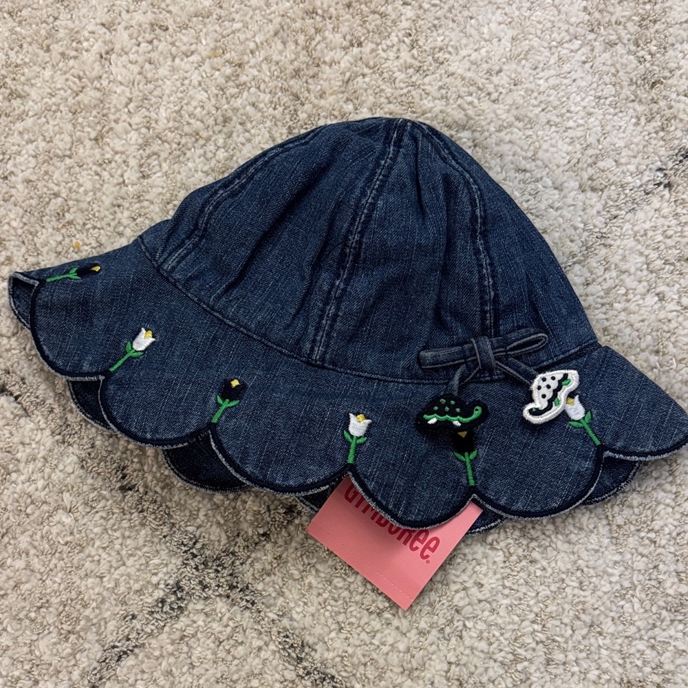 Gymboree Blue Denim Hat with Floral Accents